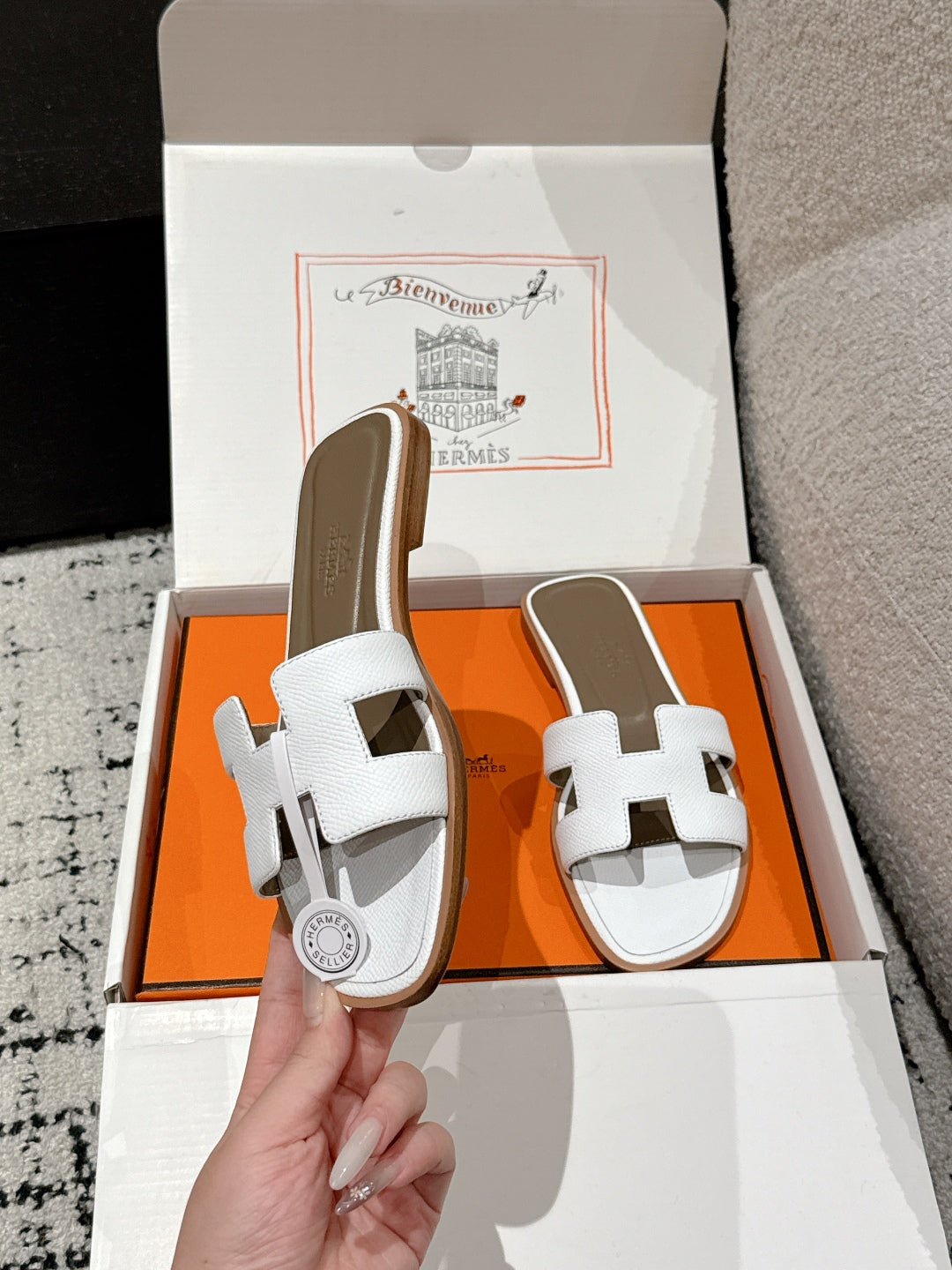 NEW in Box Hermes White Blanc Calfskin Oran Sandals