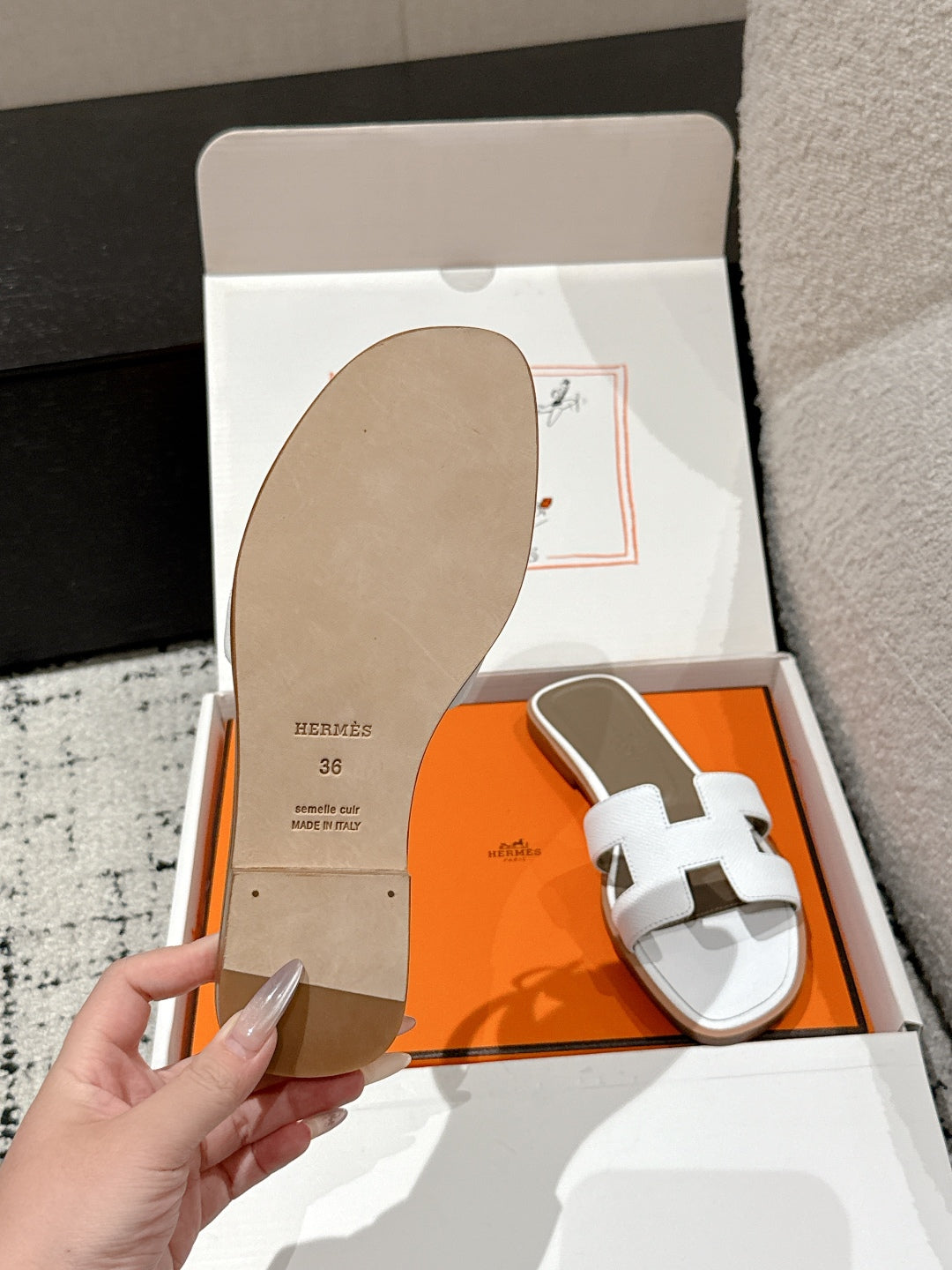 NEW in Box Hermes White Blanc Calfskin Oran Sandals